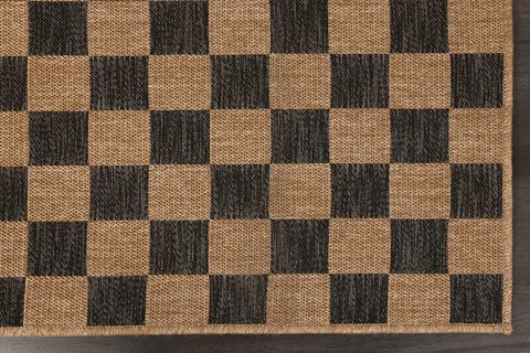 PERA HALI KAHVE VE SİYAH DAMA DESENLİ SİSAL TARZI HALI FM04BL 240X300 CM
