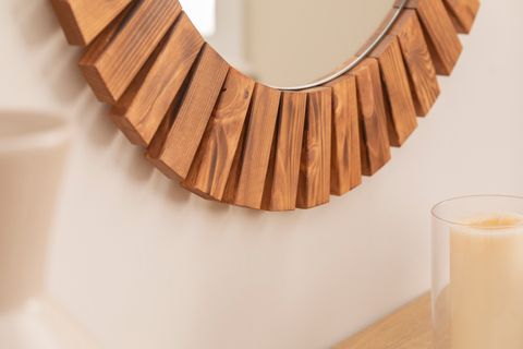 DFN WOOD YUVARLAK DEKORATİF DUVAR AYNASI, 60X60