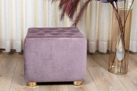 PREMİUM DÜĞMELİ KADİFE PUF, GÜL KURUSU, GOLD AYAK