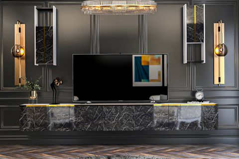 GİVAYO NOYAN TV ÜNİTESİ, DUVARA MONTE, BEYAZ MERMER, 240 CM