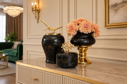 SİYAH MERMER SALON SETİ, GOLD