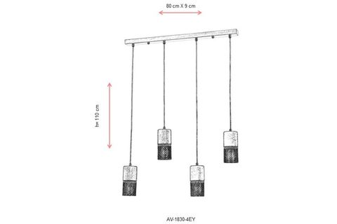 AVONNI AV 60265 4EY ESKİTME KAPLAMA MODERN AVİZE E27 METAL AHŞAP 80X9 CM