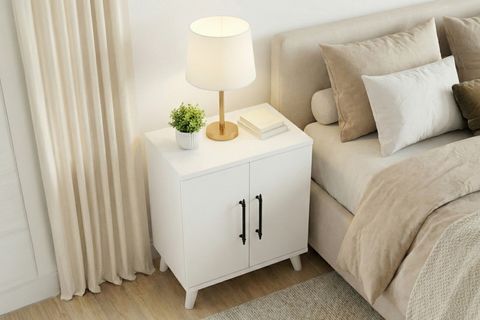 LUMEN RAFLI KLASİK KOMODİN, MAT BEYAZ, 2 KAPAKLI