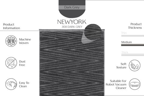  NEWYORK COOL KESME HALI 3108, YUMUŞAK TUŞELİ, ANTRASİT, 120X500