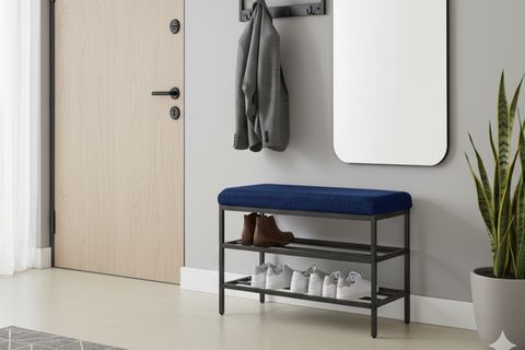 LUXE KETEN KUMAŞLI PUF AYAKKABILIK BENCH, LACİVERT
