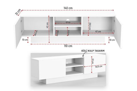 DORA TV SEHPASI VE ASİMETRİK BEŞ RAFLI KİTAPLIK, BEYAZ