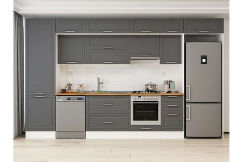 ALVİNKA 395X240 CM KLASİK MEBRAN MUTFAK DOLABI, MBB E90B60S45 1 MEBRAN ANTRASİT MDF
