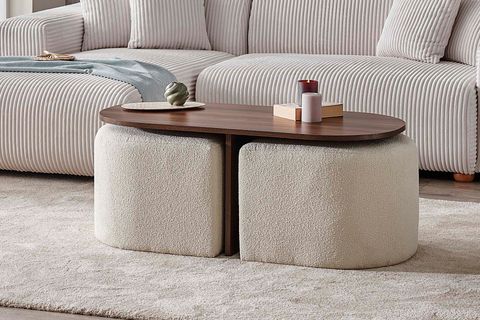 KLON FONKSİYONEL SEHPA VE PUF TAKIMI, CEVİZ