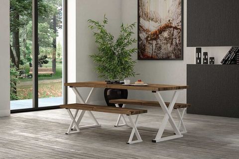 WOODESK PASCAL MASİF CEVİZ RENK 200X80 ÇİFT BANKLI MASA TAKIMI CPT7161-200