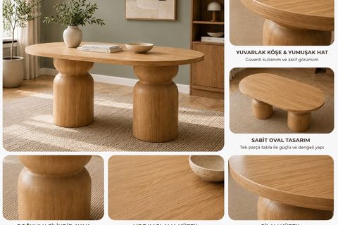 BOĞUM OVAL MUTFAK MASASI, MEŞE, 200 CM