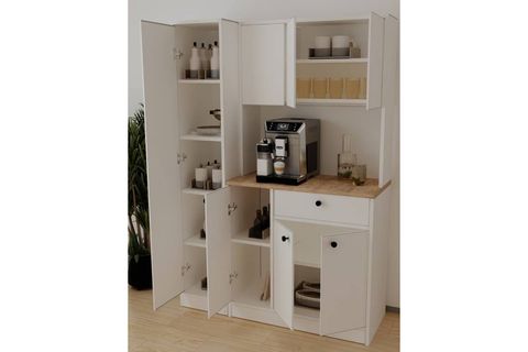 MONNALİS KİLERLİ KAHVE KÖŞESİ ÇOK AMAÇLI DOLAP 5 RAFLI MUTFAK DOLABI BEYAZ & ATLANTİK ÇAM