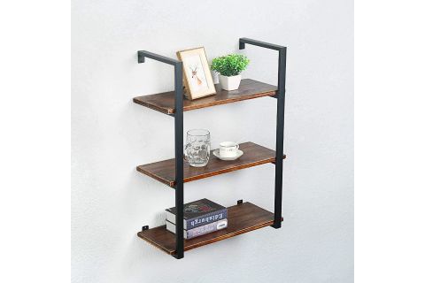 TASNİA SİYAH METAL AHŞAP DUVAR RAFI 60 CM 3 KATLI