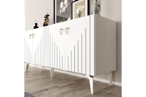 MEDA LAZER ÇİZGİLİ KONSOL, BEYAZ ALTIN