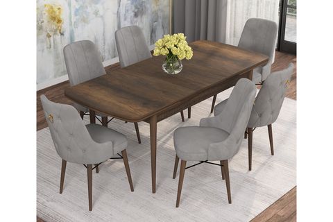 ROVENA MONA AÇILABİLİR MUTFAK MASASI TAKIMI, BAROK DESEN, GRİ, 132X80