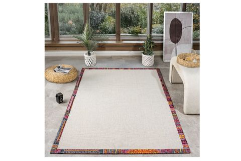 BORDÜRLÜ HASIR DOKULU SİSAL MAKİNE HALISI, KREM, 80X250
