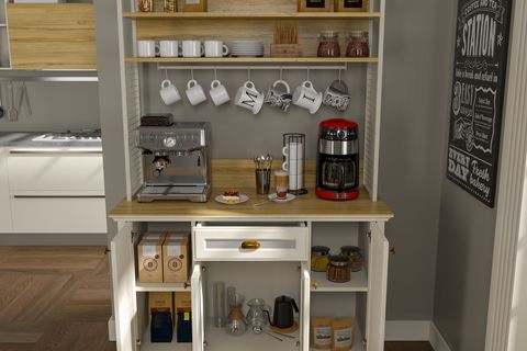 VALENA KAHVE KÖŞESİ AİRFRY DOLABI, 4 KAPAKLI 1 ÇEKMECELİ BARDAK ASKILIKLI