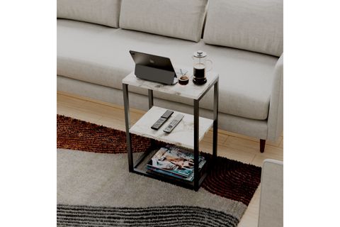 LİNA METAL AYAKLI AHŞAP RAFLI YAN SEHPA, BEJ