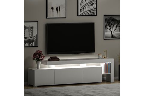 BELİZ LED IŞIKLI TV SEHPASI, PARLAK BEYAZ