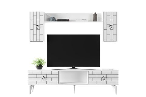 VARNA TV ÜNİTESİ, 4 KAPAKLI 2 RAFLI, BEYAZ