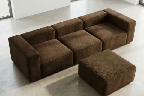 LENA FİTİLLİ KADİFE MODÜLER KÖŞE KOLTUK, KAHVERENGİ