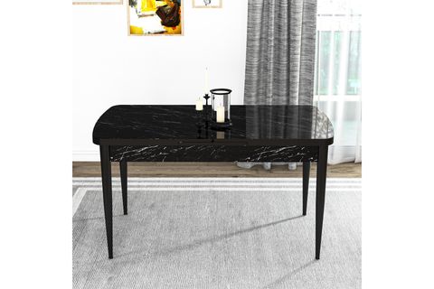 ROVENA LEONA AÇILABİLİR MUTFAK MASASI TAKIMI, SİYAH MERMER DESEN, GÜLKURUSU, 132X80