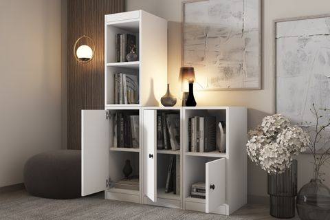 LEKSA ARCHEL 3 KAPAKLI 3 AÇIK RAFLI ÖZEL TASARIM BEYAZ KİTAPLIK ELF-KP-1002