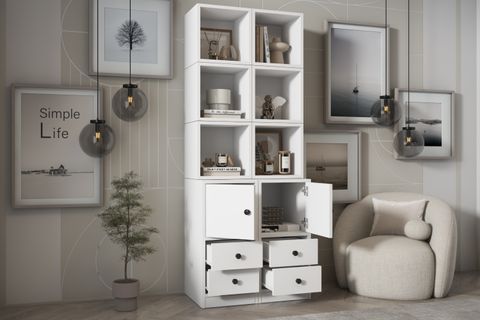 LEKSA 2 KAPAKLI ÇEKMECELİ RAFLI KİTAPLIK 65 CM BEYAZ KTP-1277-Ç