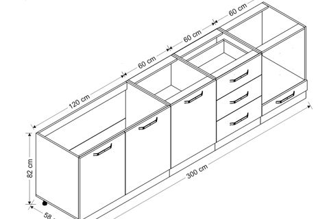 MİNAR 300 CM MUTFAK DOLABI BEYAZ ANTRASİT 300-A10-ALT MODÜL