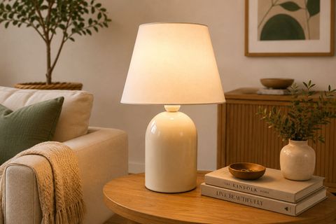 LİVA KUMAŞ ABAJUR, KREM, 34 CM