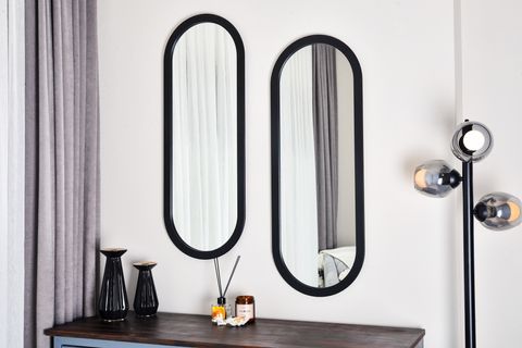 DFN WOOD OVALİNE OVAL SİYAH İKİLİ KONSOL AYNASI, 35X95 CM