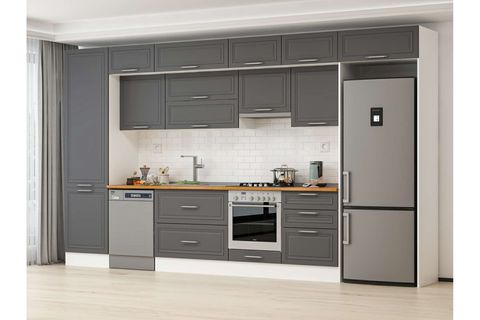 ALVİNKA 410X240 CM KLASİK MEBRAN MUTFAK DOLABI, MBB E90B60S60 1 MEBRAN ANTRASİT SUNTALAM