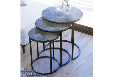 TUBİHOME SEHPA TAKIMI, SİYAH AYAK, MERMER DESEN