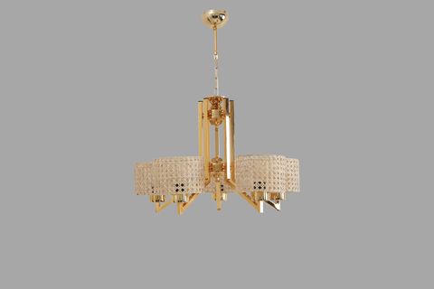 RUBY DÖRTLÜ AVİZE, GOLD RATTAN ABAJURLU