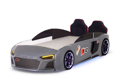 AUDİ FULL LEDLİ KUMANDALI VE MÜZİKLİ ARABALI YATAK, GRİ