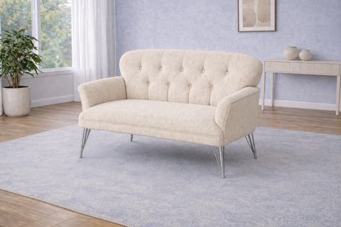 PUFY KOLLU İKİLİ KOLTUK, KREM, METAL KROM AYAK
