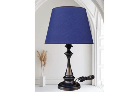 FARO ABAJUR SİYAH METAL GÖVDELİ, LACİVERT ABAJUR ŞAPKALI