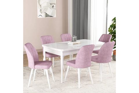 FIRAT AÇILABİLİR BEYAZ MDF MUTFAK MASA TAKIMI, PEMBE
