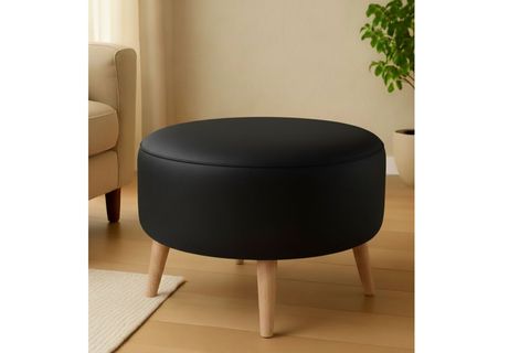 DERİ YUVARLAK PUF, SİYAH