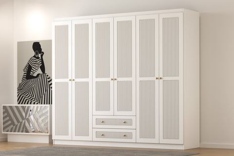 NORRY GARDIROP, 6 KAPAK 2 ÇEKMECE, 210 CM