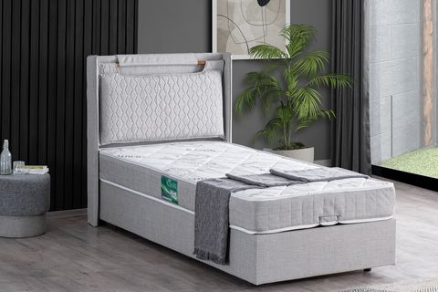 ZAGREB  BAZA BAŞLIK VE COMFORT YATAK SETİ, AÇIK GRİ, 120X200
