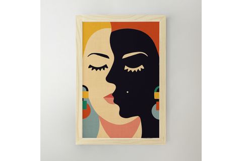 İKİ YÜZLÜ KADIN ÇERÇEVELİ AHŞAP DOKULU TABLO, 35X50