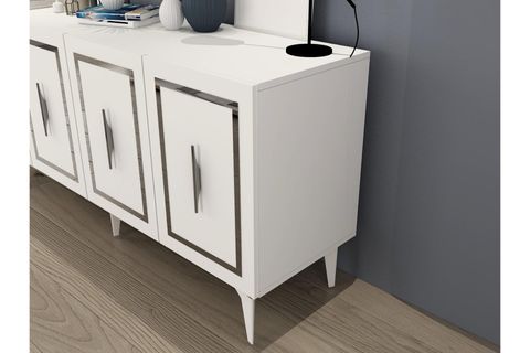VANNESSA LAZER DESENLİ PLEKSİLİ KONSOL, BEYAZ GÜMÜŞ