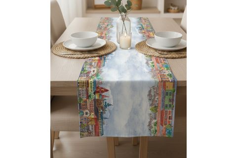 ŞEHİR MANZARASI PAMUKLU MASA RUNNER, 0044 50X150