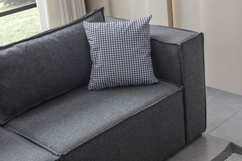 SOFT SIRT MİNDERLİ KİTAPLIKLI MODÜLER KÖŞE KOLTUK TAKIMI, KETEN, ANTRASİT
