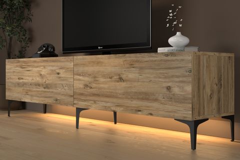 NAPOLİ LED IŞIKLI TV SEHPASI, ATLANTİK ÇAM, 200 CM