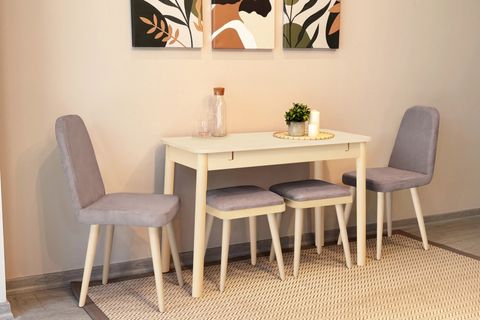 VİNA MİNİ AÇILIR MUTFAK MASA TAKIMI, SEDEF KREM SOHO GRİ