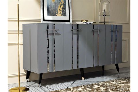 ASSEL LAZER ÇİZGİLİ PLEKSİ DESENLİ KONSOL,  ANTRASİT GÜMÜŞ