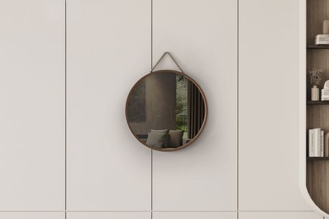 MİRORA YUVARLAK DEKORATİF DUVAR AYNASI, AMERİKAN CEVİZ, 48 CM