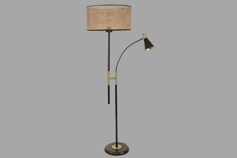 LUMEXX FORZA SİLİNDİR LAMBADER, SİYAH AYAK, RATTAN ABAJURLU