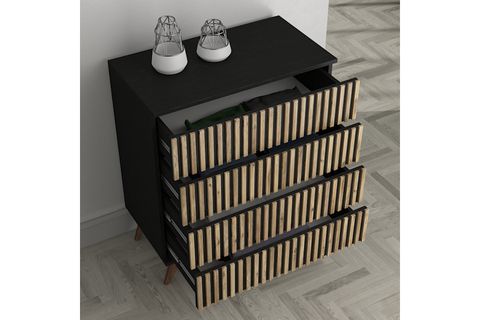 NOVA ZEBRA DESEN PREMİUM ŞİFONYER, WOOD SİYAH, ATLANTİK ÇAM, 4 ÇEKMECELİ